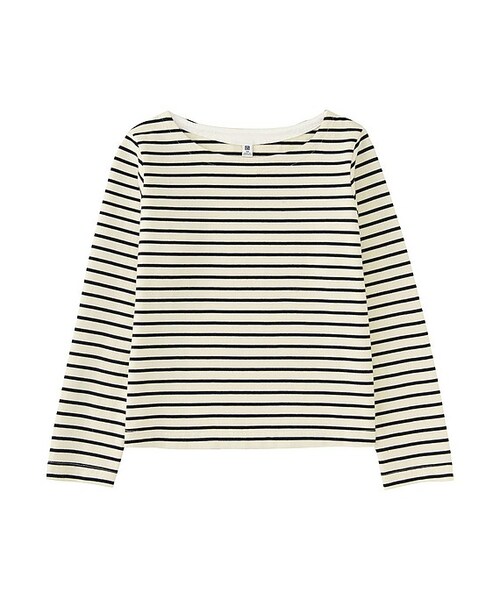 UNIQLO（ユニクロ）の「GIRLS ボーダーボートネックT（長袖）（Tシャツ/カットソー・キッズ・GRAY 03/NAVY 69/BLACK 09/OFF WHITE 01・160/100）」の2枚目の写真
