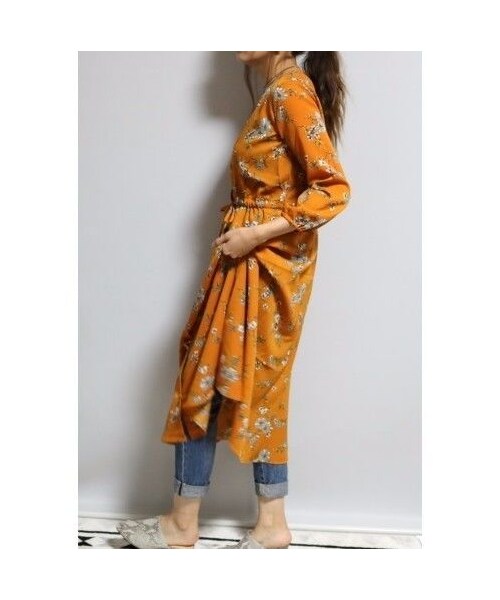 No Brand ノーブランド の オレンジソルベ色の7分袖ワンピース ワンピース Wear