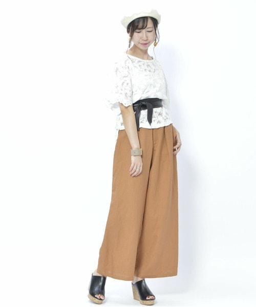 archives（アルシーヴ）の「麻レーヨンワイドパンツ（その他パンツ・レディース・ブラウン/ベージュ/ネイビー・MEDIUM）」の7枚目の写真