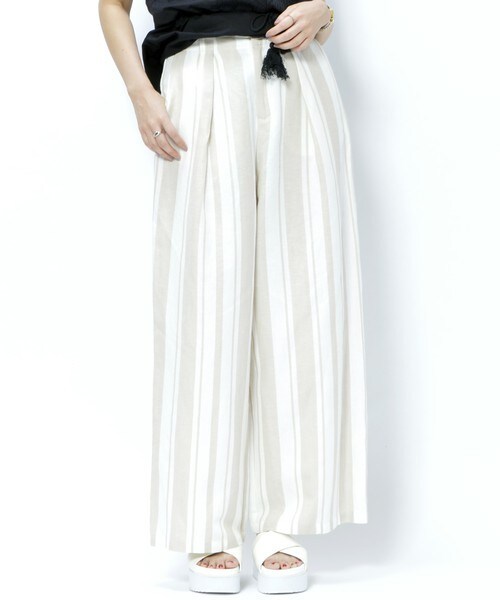 archives（アルシーヴ）の「麻レーヨンワイドパンツ（その他パンツ・レディース・ブラウン/ベージュ/ネイビー・MEDIUM）」の3枚目の写真