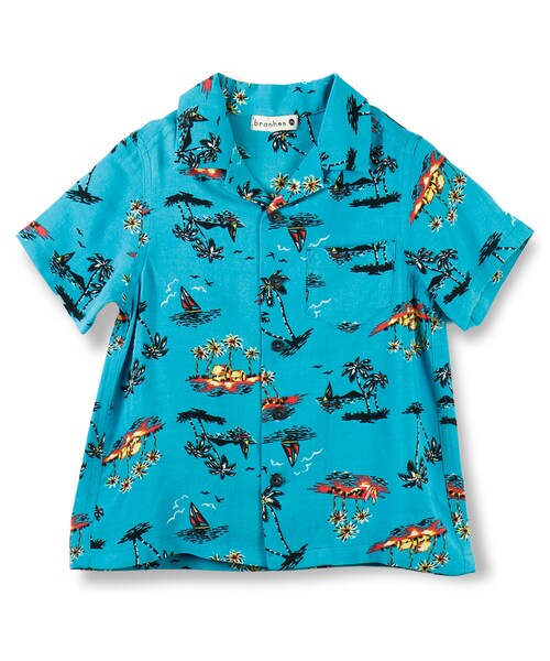 BRANSHES（ブランシェス）の「リゾート柄アロハシャツ（シャツ/ブラウス・キッズ・ターコイズブルー/イエロー/ジュニア-ターコイズ・90～150）」の3枚目の写真