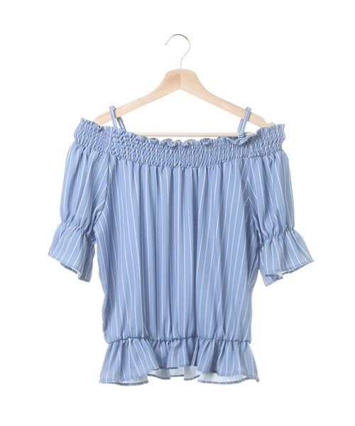 INGNI（イング）の「キャンディー袖オフショル5分袖／TOPS（トップス・レディース・ｵﾌﾎﾜｲﾄ/ﾏｽﾀｰﾄﾞ/ﾐﾝﾄｸﾞﾘｰﾝ/ﾌﾞﾙｰ/ｽﾄﾗｲﾌﾟ/ﾗﾍﾞﾝﾀﾞｰ/ﾋﾟﾝｸ/ｵﾌｸﾛ/ｽﾄﾗｲﾌﾟ・M）」の12枚目の写真