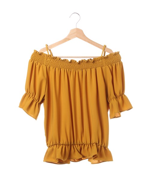 INGNI（イング）の「キャンディー袖オフショル5分袖／TOPS（トップス・レディース・ｵﾌﾎﾜｲﾄ/ﾏｽﾀｰﾄﾞ/ﾐﾝﾄｸﾞﾘｰﾝ/ﾌﾞﾙｰ/ｽﾄﾗｲﾌﾟ/ﾗﾍﾞﾝﾀﾞｰ/ﾋﾟﾝｸ/ｵﾌｸﾛ/ｽﾄﾗｲﾌﾟ・M）」の10枚目の写真