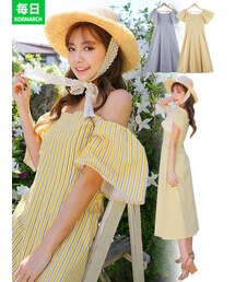 KORMARCH | ストライプオフショルダーワンピース(ワンピース)