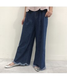 copine | 【期間限定価格】スカラップフリンジワイドデニム（2color）(デニムパンツ)