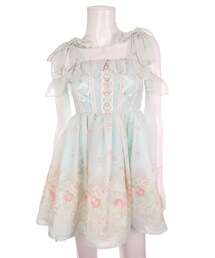Bobon21 | バロック花柄オフショルレースアップワンピース(ワンピース)