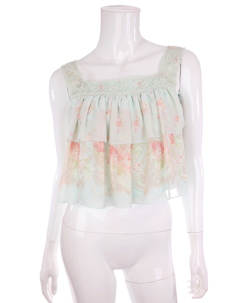 Bobon21（ボボンニジュウイチ）の「バロック花柄シフォントップス（Tシャツ/カットソー・レディース・ピンク/ミントグリーン・S/M/L）」の2枚目の写真