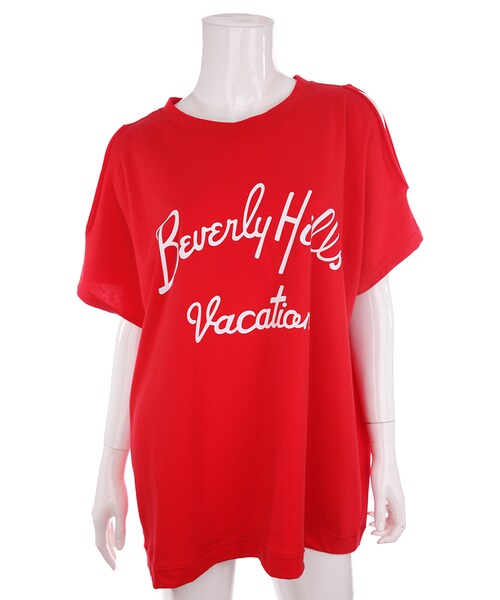 Bobon21（ボボンニジュウイチ）の「袖スリオーバーサイズTシャツ（Tシャツ/カットソー・レディース・黒/赤/白・F）」の3枚目の写真