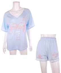 Bobon21 | スポーツMIXナンバーリング刺繍Tシャツ&ショーパンSET(ワンピース)