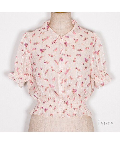 Crayme,（クレイミー）の「Flower Chiffon Blouse（シャツ/ブラウス・レディース・アイボリー/ピンク・FREE）」の2枚目の写真
