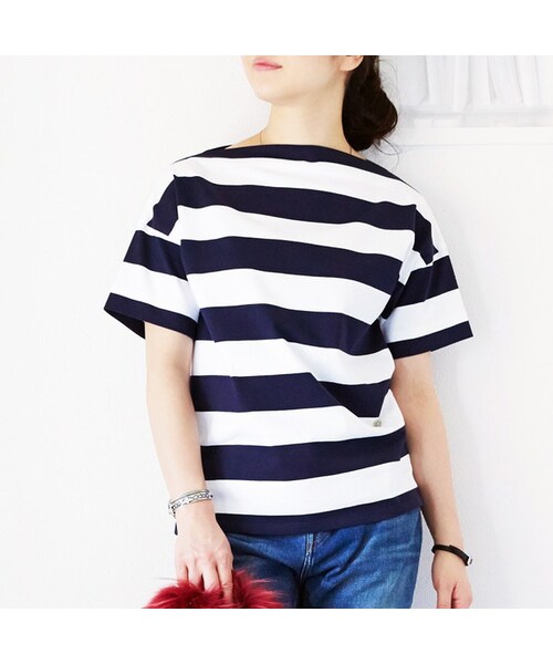 L'Ancre（アンカー）の「L'Ancre (アンカー）ドレスTシャツ 半袖（Tシャツ/カットソー・レディース・ホワイト/ブラック/ボーダー・38（M））」の3枚目の写真