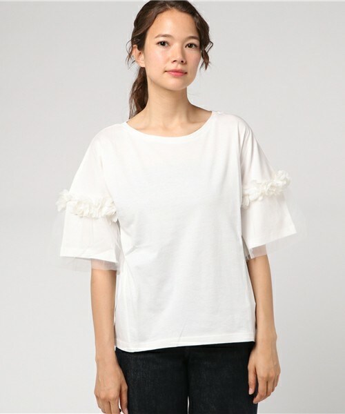 archives（アルシーヴ）の「フラワーチュール袖Ｔ（Tシャツ/カットソー・レディース・オフホワイト/ブラック/カーキ・MEDIUM）」の4枚目の写真