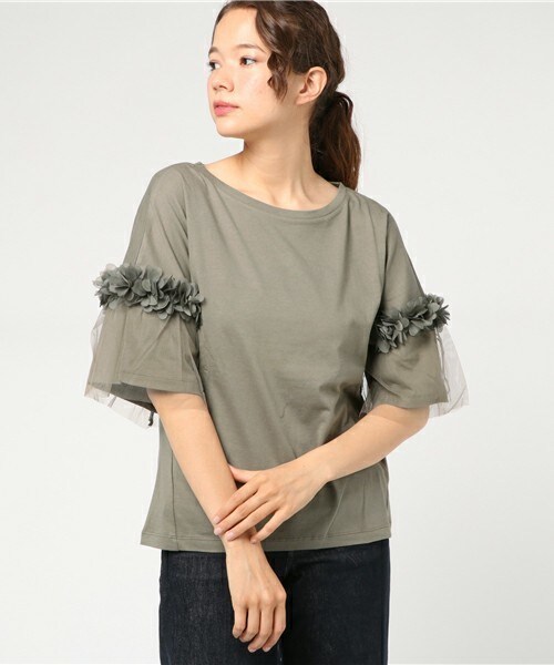 archives（アルシーヴ）の「フラワーチュール袖Ｔ（Tシャツ/カットソー・レディース・オフホワイト/ブラック/カーキ・MEDIUM）」の12枚目の写真