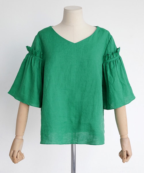 DHOLIC(ディーホリック)の「ショルダーフリルVネックリネンブラウス(シャツ/ブラウス・レディース・FREE)」の2枚目の写真