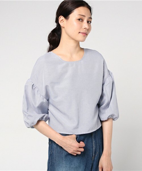 archives（アルシーヴ）の「バルーンスリーブブラウス（シャツ/ブラウス・レディース・オフホワイト/ホワイト×ネイビー/ピンク・MEDIUM）」の2枚目の写真