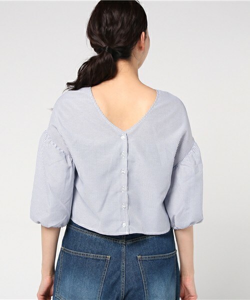 archives（アルシーヴ）の「バルーンスリーブブラウス（シャツ/ブラウス・レディース・オフホワイト/ホワイト×ネイビー/ピンク・MEDIUM）」の6枚目の写真