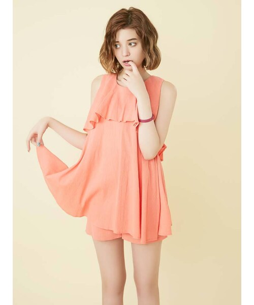 dazzlin（ダズリン）の「【sw】楊柳レイヤードコンビネゾン（ワンピース/ドレス・レディース・オフホワイト/ブラック/オレンジ・S/M）」の4枚目の写真