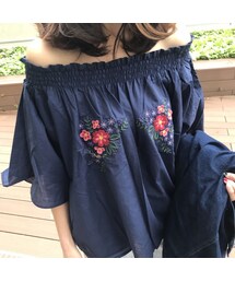 copine | 2WAY刺繍入りオフショルブラウス/五分袖プルオーバー(4color)【クリックポスト対象商品】(シャツ/ブラウス)