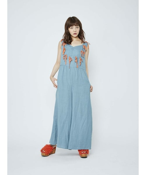 merry jenny（メリージェニー）の「りぼんオールインワン（オールインワン・サロペット・レディース・オフホワイト/ブラック/ブルー・F）」の4枚目の写真