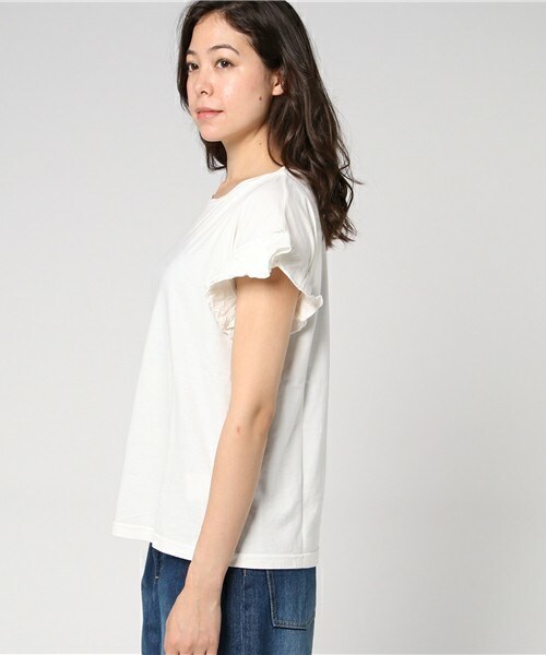 archives（アルシーヴ）の「製品染めフリルTシャツ（Tシャツ/カットソー・レディース・オフホワイト/チャコールグレー/ブルー・MEDIUM）」の5枚目の写真