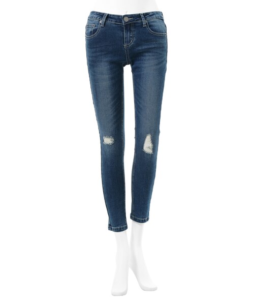 GRL（グレイル）の「ストレッチダメージスキニーデニム（デニムパンツ・レディース・ブルー/インディゴ/ライトブルー・XS）」の2枚目の写真