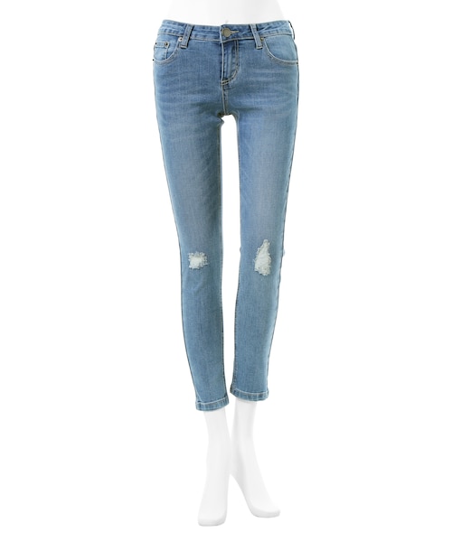 GRL（グレイル）の「ストレッチダメージスキニーデニム（デニムパンツ・レディース・ブルー/インディゴ/ライトブルー・XS）」の3枚目の写真