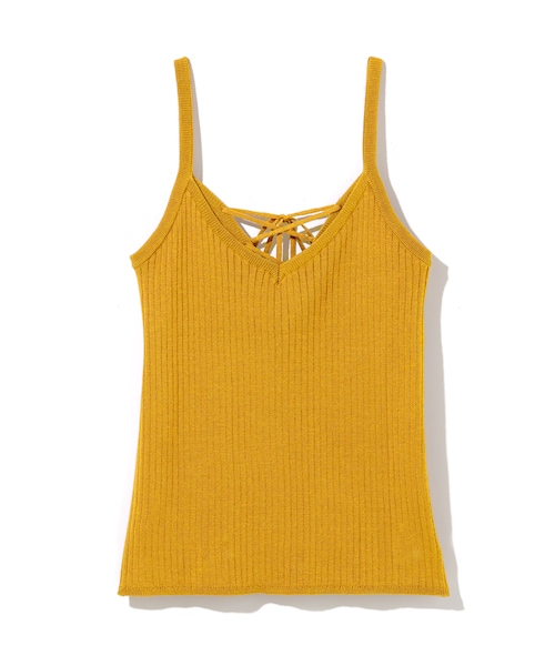 GRL（グレイル）の「バックレースアップニットキャミソール（キャミソール・レディース・ピンク/濃いピンク/からし/ブラック/ベージュ・M）」の4枚目の写真