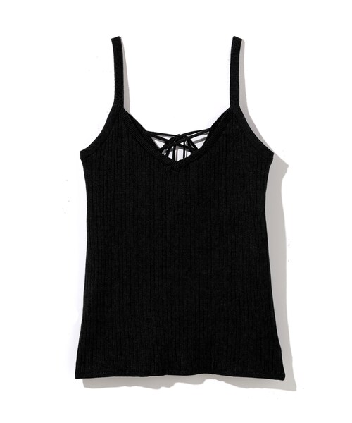 GRL（グレイル）の「バックレースアップニットキャミソール（キャミソール・レディース・ピンク/濃いピンク/からし/ブラック/ベージュ・M）」の2枚目の写真