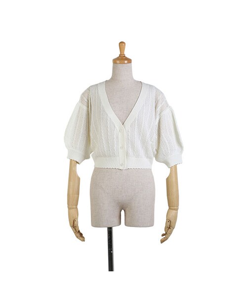 an another angelus（アンアナザーアンジェラス）の「クリア釦透かし編みカーディガン/F&A（カーディガン/ボレロ・レディース・その他）」の2枚目の写真