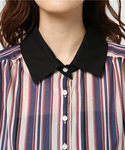 archives（アルシーヴ）の「マルチストライプシャツワンピ（シャツワンピース・レディース・オフホワイト/ブラック/ワイン・MEDIUM）」の7枚目の写真