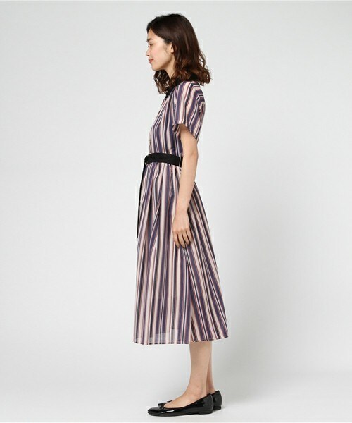 archives（アルシーヴ）の「マルチストライプシャツワンピ（シャツワンピース・レディース・オフホワイト/ブラック/ワイン・MEDIUM）」の5枚目の写真
