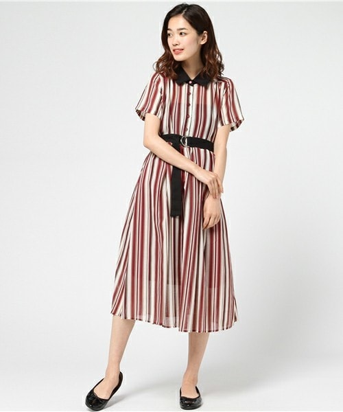 archives（アルシーヴ）の「マルチストライプシャツワンピ（シャツワンピース・レディース・オフホワイト/ブラック/ワイン・MEDIUM）」の3枚目の写真