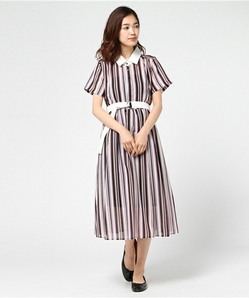 archives（アルシーヴ）の「マルチストライプシャツワンピ（シャツワンピース・レディース・オフホワイト/ブラック/ワイン・MEDIUM）」の2枚目の写真