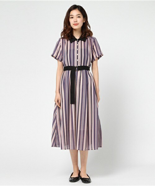 archives（アルシーヴ）の「マルチストライプシャツワンピ（シャツワンピース・レディース・オフホワイト/ブラック/ワイン・MEDIUM）」の4枚目の写真