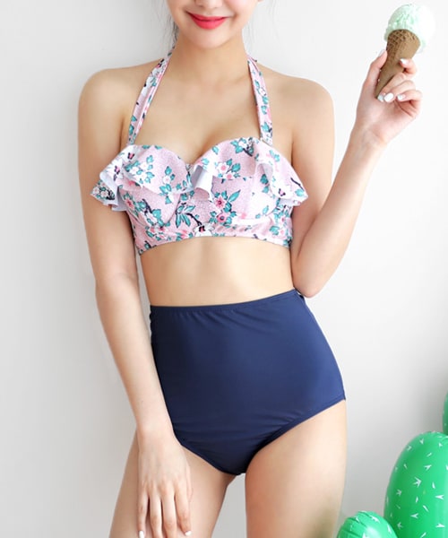 DHOLIC（ディーホリック）の「2WAYハイウエストフリルフローラルビキニ（水着・レディース・S/M）」の2枚目の写真