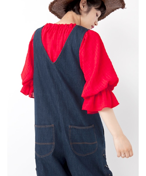 w closet（ダブルクローゼット）の「レースアップデニムオールインワン（オールインワン・サロペット・レディース・ブルー/ネイビー・FREE）」の11枚目の写真