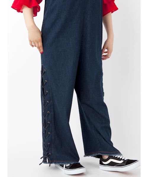 w closet（ダブルクローゼット）の「レースアップデニムオールインワン（オールインワン・サロペット・レディース・ブルー/ネイビー・FREE）」の9枚目の写真