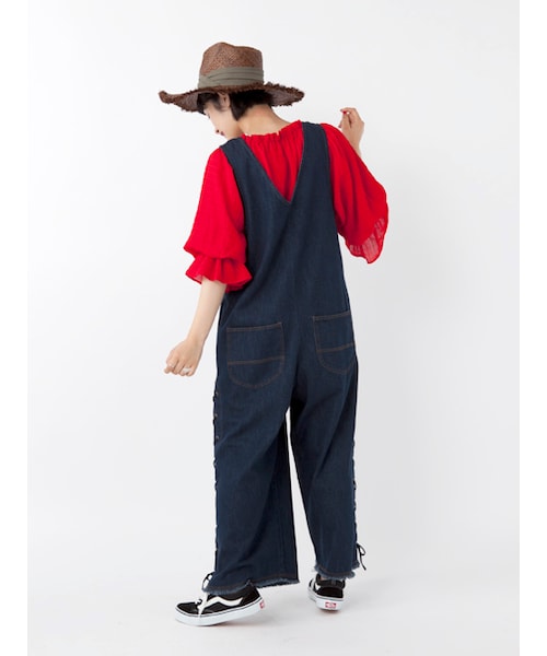 w closet（ダブルクローゼット）の「レースアップデニムオールインワン（オールインワン・サロペット・レディース・ブルー/ネイビー・FREE）」の6枚目の写真