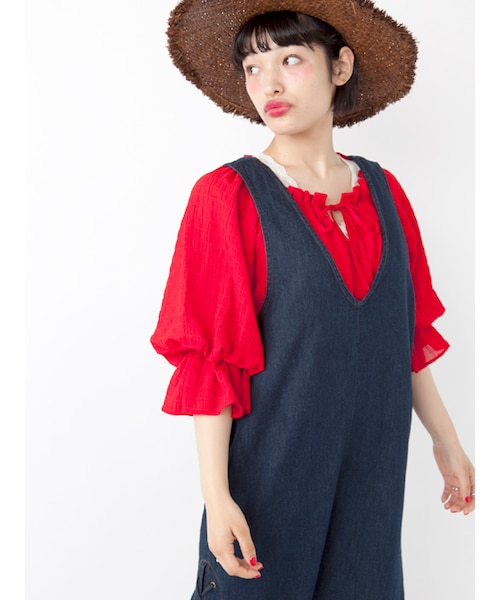 w closet（ダブルクローゼット）の「レースアップデニムオールインワン（オールインワン・サロペット・レディース・ブルー/ネイビー・FREE）」の10枚目の写真