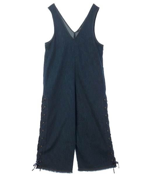 w closet（ダブルクローゼット）の「レースアップデニムオールインワン（オールインワン・サロペット・レディース・ブルー/ネイビー・FREE）」の2枚目の写真
