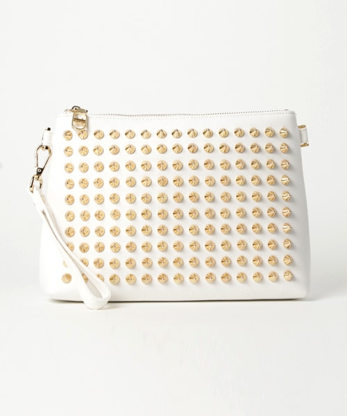 DIAVEL(ディアベル)の「ホワイト×ホワイト×ゴールドスタッズ 【CLASSIC・Mサイズ】 スタッズキャンバスクラッチバッグ(クラッチバッグ・レディース・CLASSIC(Mサイズ))」の1枚目の写真