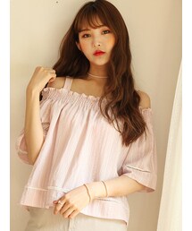 KORMARCH | ストライプレースポイントオフショルダーブラウス(シャツ/ブラウス)