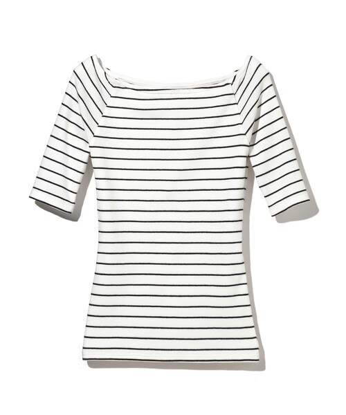 GRL（グレイル）の「オフショルテレコトップス（Tシャツ/カットソー・レディース・ブラック/オフホワイト×黒/オフホワイト/ネイビー・M）」の2枚目の写真