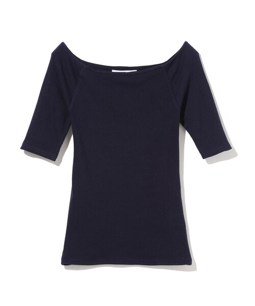 GRL（グレイル）の「オフショルテレコトップス（Tシャツ/カットソー・レディース・ブラック/オフホワイト×黒/オフホワイト/ネイビー・M）」の4枚目の写真