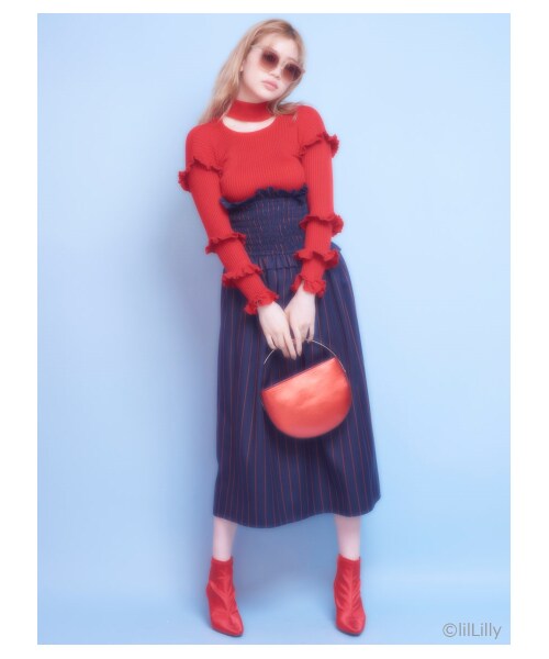 リルリリー♡チョーカーネックリブニット lilLilly（リルリリー）の「フリルチョーカーネックニット（）」 - WEAR