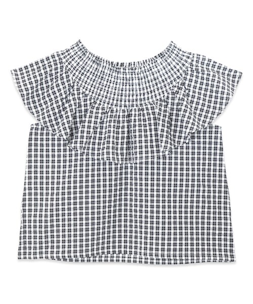 flower(フラワー)の「check ruffle top~チェックラッフルトップ(シャツ/ブラウス・レディース・blue/black・FREE)」の2枚目の写真