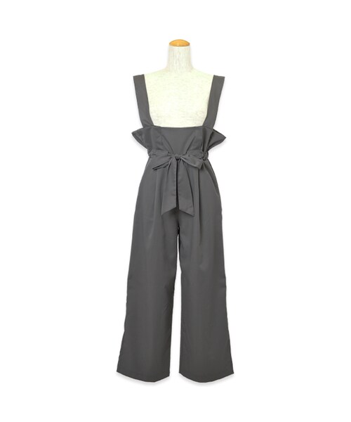 flower(フラワー)の「ribbon salopette2 ~リボンサロペット2(サロペット/オーバーオール・レディース・gray/black・FREE)」の1枚目の写真