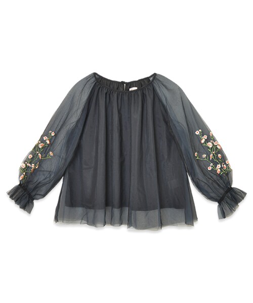 flower（フラワー）の「flower tree emb top～ﾌﾗﾜｰﾂﾘｰｴﾝﾌﾞﾛｲﾀﾞﾘｰﾄｯﾌﾟ（シャツ/ブラウス・レディース・beige/black・FREE）」の2枚目の写真