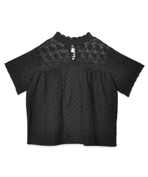 flower（フラワー）の「lacepattern mix blouse ～ﾚｰｽﾊﾟﾀｰﾝﾐｯｸｽﾌﾞﾗｳｽ（シャツ/ブラウス・レディース・white/black・FREE）」の2枚目の写真