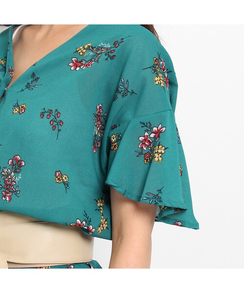 OZOC（オゾック）の「ベルト付総柄シャツワンピース（ワンピース/ドレス・レディース・グリーン/オフホワイト/マスタード/ブラック・その他）」の10枚目の写真